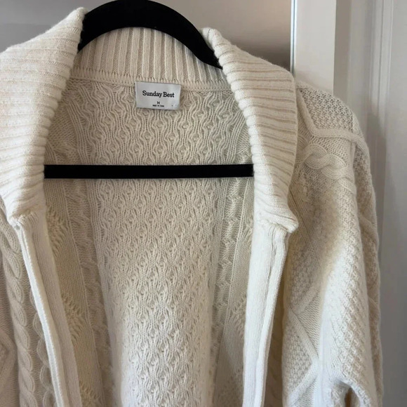 457 Sunday Best Gigi Sweater Cableknit Woven Cardigan Sweater Size Medium - Picture 6 of 10